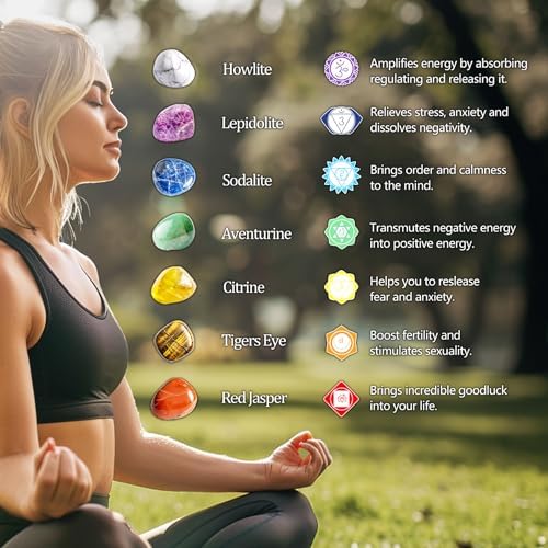 Polished 7 Pcs Chakra Healing Stone Rocks Set – 0.8" Natural Tumbled Gemstones, Large Palm-Sized Pocket Stones, Crystal Collection for Reiki, Meditation, Crafts and Home Decor