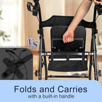 Foldable Rollator Walker with Seat for Seniors, Easy Folding & One-Hand Carry, Walkers for Seniors All-Terrain Wheels, Height Adjustable Lightweight Rolling Walker for Elderly, Black