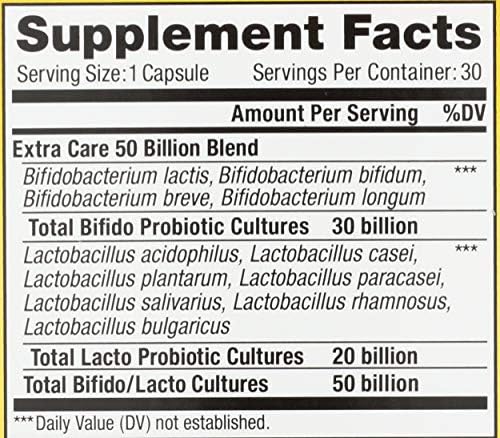 Renew Life Extra Care Digestive Probiotic Capsules, 50 Billion CFU Guaranteed, Daily Supplement Supports Immune, Digestive, Respiratory Health(1), L. Rhamnosus GG, Dairy, Soy and Gluten-Free, 30 Count