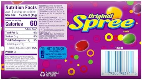 Wonka Spree Original Hard Candy, 5 Ounce Theater Candy Boxes (Pack of 12)