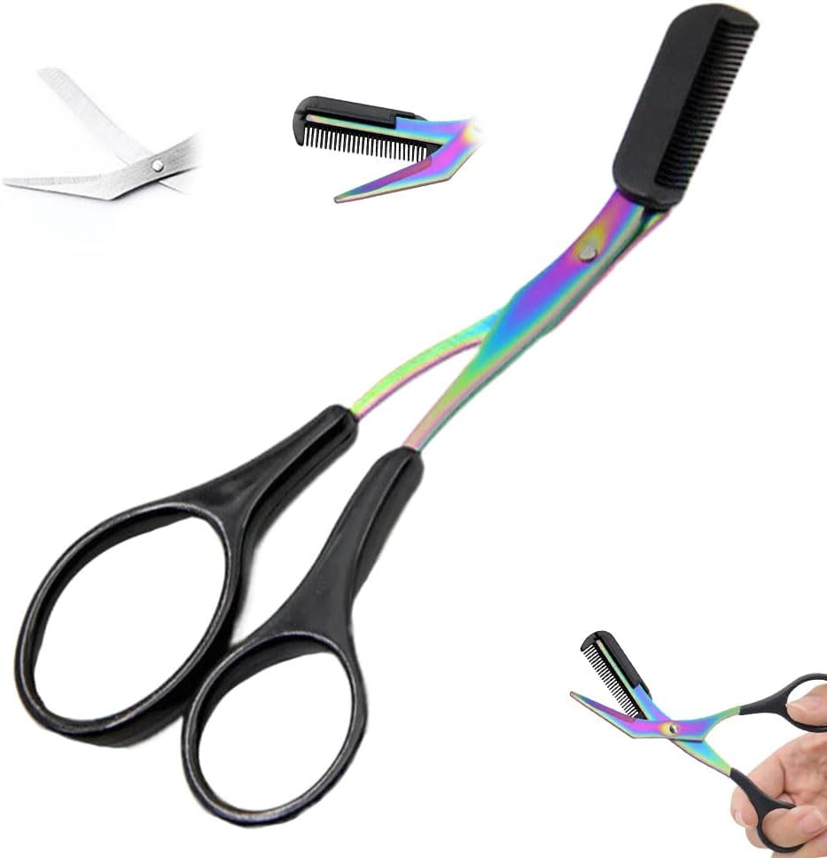 Eyebrow Trimmer Scissor, New 2 in 1 Eyebrow Scissors with Comb, Non-Slip Stainless Steel Eyebrow Trimming Scissors, Eyebrow Cutter Hair Removal Eyebrow Scissor Makeup Tool for Women Men (Black)
