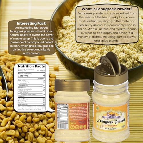 Rani Fenugreek (Methi) Seeds Ground Powder 3oz (85g) PET Jar, Trigonella foenum graecum ~ All Natural | Vegan | Gluten Friendly | Non-GMO | Kosher | Indian Origin, used in cooking & Ayurvedic spice