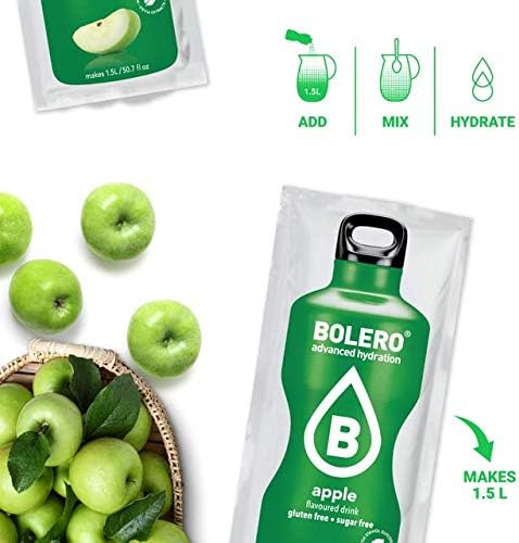 Bolero- Sugar Free Drink Mix Packets Apple Fruit Flavors | Powdered Flavored Water Packets | 12 Large Sachet On The Go Packets