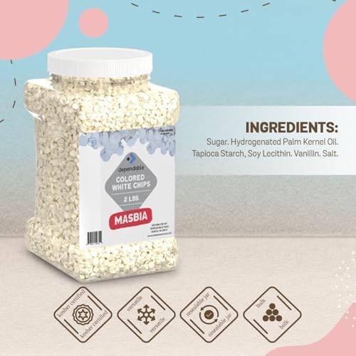Dependable Food White Chocolate Chips – 2 Lb. Bulk Container -Kosher, White Morsels for Cake Decorating, Cupcakes, Desserts - Resealable Jar