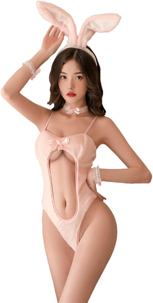 SNOMYRS Womens Lingerie Sexy Bunny Outfit Lace Anime Rabbit Senpai Cosplay Costume Set Costume One Piece Bodysuit