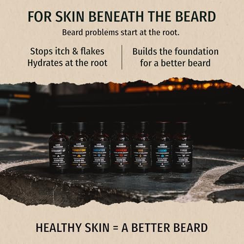 Live Bearded Beard Oil, 1 fl oz - Premium All-Natural Jojoba - Made in the USA - Hair and Skin Care for Men with Dry, Flaky Patches | Straight Up Unscented - Fragrance-Free