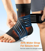 Low-Profile Ankle Braces for Women & Men, Customizable Ankle Compression Sleeve w/Wide Strap, Foot Support Wrap for Plantar Fasciitis Pain Relief, Achilles Tendonitis, Sprain, Black, 1 Pair, L