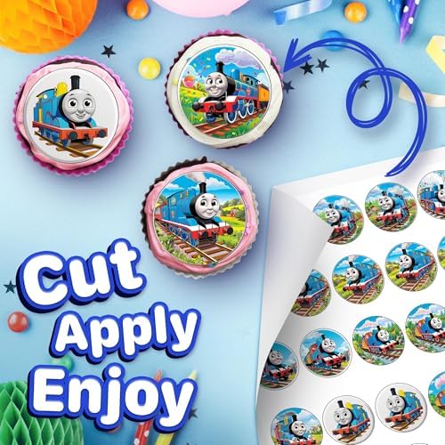 30 x Edible Cupcake Toppers – Thomas Train Themed Collection of Edible Cake Decorations | Uncut Edible on Wafer Sheet