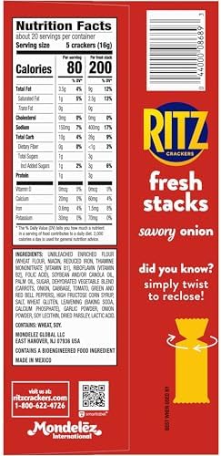RITZ Fresh Stacks Savory Onion Crackers, Travel Snacks, 11.5 oz (8 Multi Snack Packs) (Pack of 2)