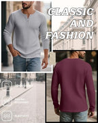 3 Pack Men’s Waffle Henley Shirts, Long Sleeve Button Tops Casual Basic T-Shirts Lightweight Knit Pullover