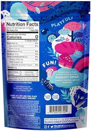 Suncore Foods Blue Butterfly Pea Powder, Blue Food Coloring Powder, Gluten-Free, Non-GMO, 3.5oz (1 Pack)