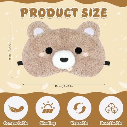 NEWEST 2 Pcs Cute Plush Animal Sleeping Masks, Soft Panda Bear Eye Cover for Sleeping with Elastic Strap, Funny Cartoon Eyeshade Blindfold for Blackout Travel Nap Night Sleep Party Girl Boy