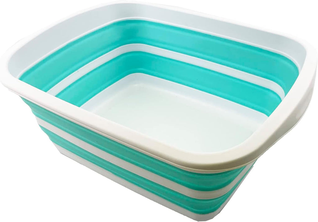 SAMMART 10L (2.6 Gallon) Collapsible Tub-Foldable Dish Tub-Portable Washing Basin-Space Saving Plastic Washtub (White/Sage Green)