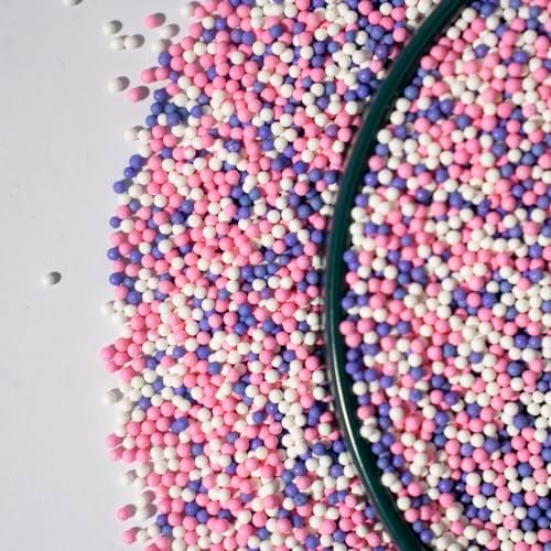 Nonpareils Sprinkles 130g/4.6oz, White Pink Purple Edible Pearl Sprinkles for Cake Decorations, Baking, Ice Cream, Cookies, Cupcake Topper Sugar Pearls for Cake Decorating(2mm Pink Purple)