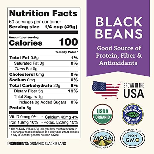 Organic Dried Black Beans 5 lb, Unsalted, Low-Sodium, Non-GMO, Farmed From Regenerative Soil, Tested Clean Certified – Rich in Fiber & Protein – Perfect for Soups, Burritos, Salads & Chili by Doudlah Farms
