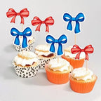 Ercadio 24Pcs Red Blue Bowknot Cupcake Toppers Bow Tie Cupcake Picks Baby Shower Cake Topper Decorations for Kids Birthday Wedding Party Cake Decorations Supplies
