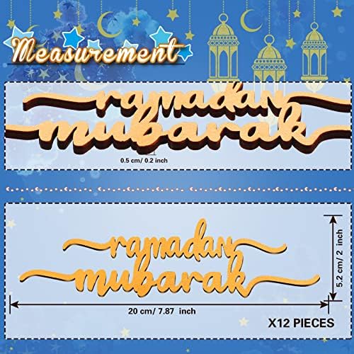 12 Piece Ramadan Wood Signs - Ramadan Mubarak & Kareem Islamic Table Decor for Eid & Party