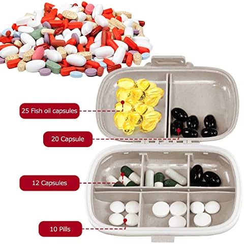 1Pack Travel Pill Organizer, 8 Compartments Portable Pill Case, Small Pill Box for Pocket Purse Portable Medicine Vitamin Container Beige