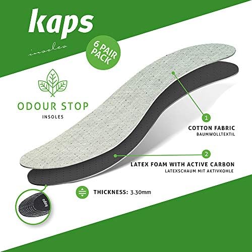 6 Pair Pack Anti Odour Shoe Insoles Set with Odor Eating Charcoal, Shoe Inserts, Kaps Odour Stop