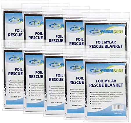 Primacare CB-6841-CS Emergency Foil Mylar Thermal Blanket, 84" Length x 52" Width (Pack of 10)