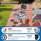 TooCust Heavy-Duty Rolling Shower Chair with 10" Solid Wheels, Shower Chair with Wheels for Elderly and Disabled, 350lbs Capacity Shower Wheelchair, 4-in-1 Commode Chair, Safety Straps, Water-Resistan