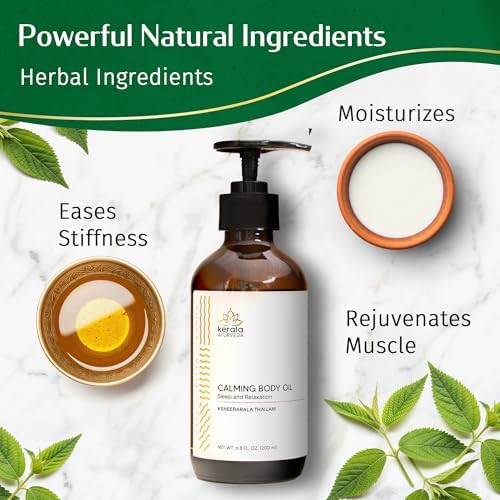 Kerala Ayurveda Calming Body Oil for Relaxation and Sleep (6.8 Fl Oz) | Ksheerabala Thailam | Herbal Foot Massage Oil to Destress & Rejuvenate | Non-Habit Forming | Ayurvedic Recipe for Relaxation