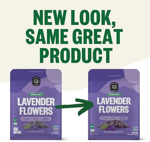 FGO Organic Dried Lavender Flowers, Extra Grade Dried Buds, Imported From France for Culinary or Sachet Bags, 16oz Bulk, Packaging May Vary (Pack of 1)