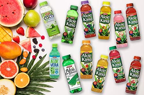 OKF Aloe Vera King Drink – Flavor includes Coco, Original, Grape, Mango, Pineapple, Watermelon, Pomegranate, Gold Kiwi, Peach, Strawberry, and Sugar Free Aloe Vera Juice (12 Flavors) (Pack of 12)