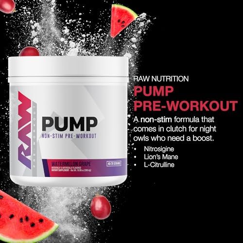 RAW Pump Stim Free Pre Workout (Watermelon Grape) - Non-Stimulant Pre Workout Supplement Powder Nitric Oxide Booster - Pre Workout Supplements Drink for During Workout - 40 Servings