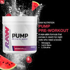 RAW Pump Stim Free Pre Workout (Watermelon Grape) - Non-Stimulant Pre Workout Supplement Powder Nitric Oxide Booster - Pre Workout Supplements Drink for During Workout - 40 Servings
