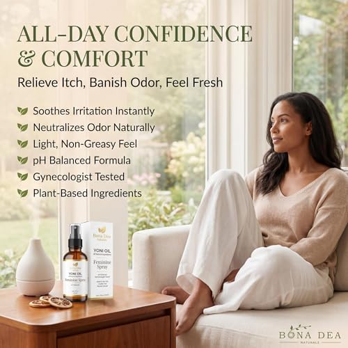 Feminine Spray for Women – All Natural Yoni Oil Deodorant & Moisturizer, Organic Essential Oils, Chemical-Free Perineal Massage Oil for Pregnancy, Sensitive Vaginal Care | 2 oz Spray