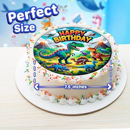 7.5x Inch Edible Cake Toppers – Dinosuar Themed Birthday Party Collection of Edible Cake Decorations