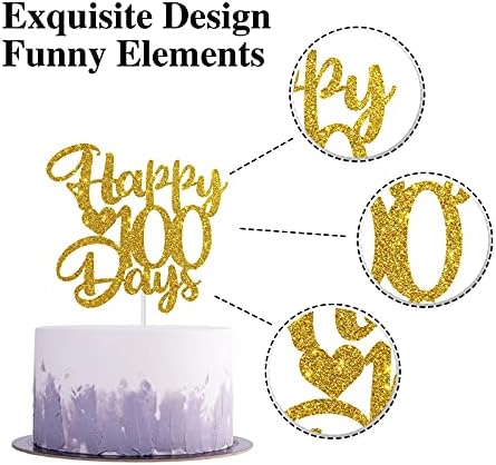 Gold Glitter Happy 100 Days Topper, Baby’s 100 Days Birthday Cake Decorations, 100 Days Birthday / 100 Days Anniversary Party Decorations