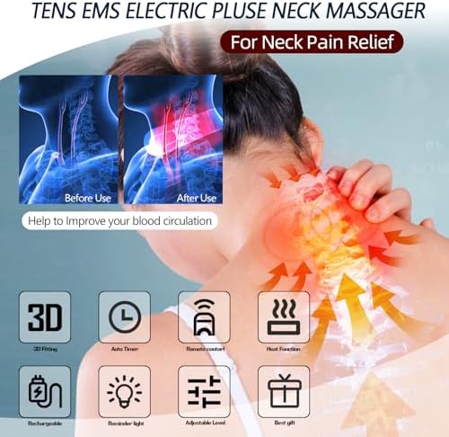 Neck Massager for Pain Relief with Heat Portable Electric Pulse Deep Tissue Trigger Point Cervical Massager for Women Men Gifts