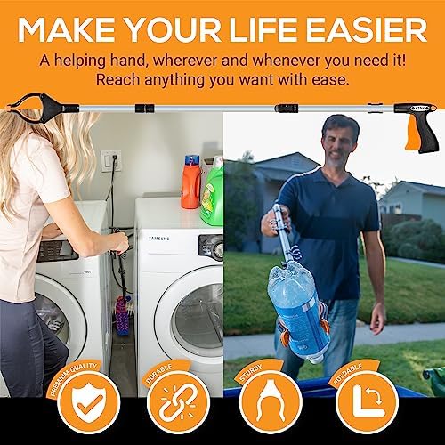 EZPIK Pro 43" Foldable Grabber Reacher Tool for Seniors - Grabbers for Elderly Reaching Tool Heavy Duty Pickup Trash Picker Upper Equipment - Claw Grabber Stick for Reaching Aids, Weed Gripper 2-Pack