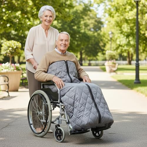 Wheelchair Leg Cover, Warm Blankets for Winter Thicken Warm Fleece-Lined Wheelchair Blanket Windproof Cozy Leg Cover with Zipper for Elderly Patients and Disabled for Winter