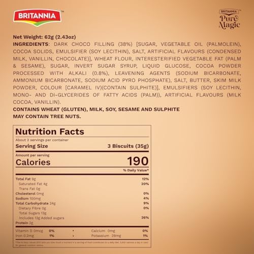 Britannia Pure Magic ChocoLush Biscuits | Pack- 69g(2.43 oz) | Crunchy Chocolate Cookies with Smooth Choco Filling | Perfect Snack for Kids & Adults