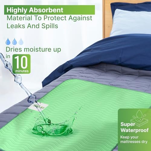 Bed Pads Washable Waterproof 34"x36"- Pack of 4 Incontinence Bed Pads & Washable Pee Pads for Adults - Dementia Products for Elderly & Elderly Assistance Products - Reusable Pee Pads for Dogs & Kids