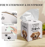 Grace Yonks Cute Golden Retriever Tissue Box Cover Square, Golden Retriever Dog Cube Case for Facial Tissues, 5.2" PU Leather(031)