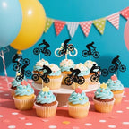 24Pcs Bike Cupcake Topper Bicycle Cupcake Topper Mountain Bike Birthday Party Decoration Sport Theme Birthday Bachelorette Party Supplies Double-Side Black Glitter