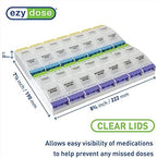 EZY DOSE Weekly (7-Day) Pill Organizer, Vitamin Container, and Daily Medicine Planner, 2X-Large Push Button Compartments, Arthritis Friendly, Easy to Use, 4 Times a Day, Clear Lids, BPA Free