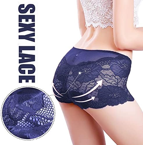 PHOLEEY Womens Sexy Underwear Lace Panties High Waisted Plus Size Ladies Brief for Women 5-Pack