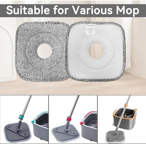 4 Pack Square Reusable Microfiber Mop Pads Fit for True & Tidy Spin Mop, Machine Washable Refill, Super Absorbent and Durable for Deep Cleaning, 9x9 Inch