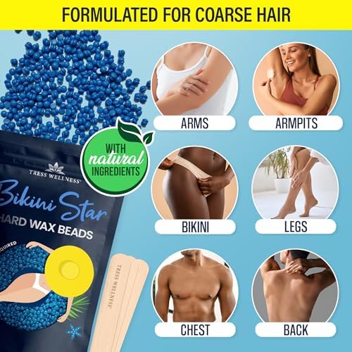 Tress Wellness Wax Beads - Award Winning - Safe for Skin - Dermatologically Tested - At-Home Kit for Bikini, Brazilian & Full Body - Bikini Star 1.2lb