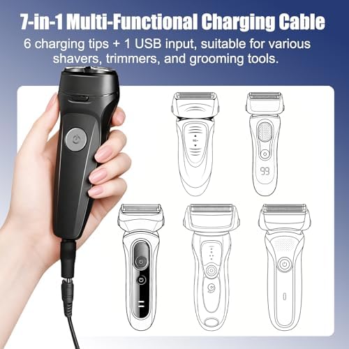 Shaver Trimmer Charger Cord Replacement,Compatible with Electric Hair Clippers, Beard Trimmers Charger, Shavers, Beauty Instruments. – 7-in-1 USB to DC 5V Charging Cable 6 Charging Tips