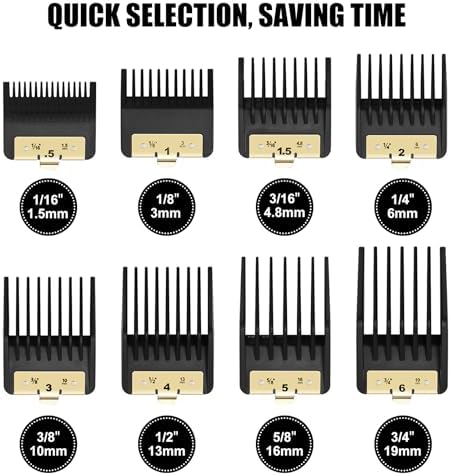 8 Pack Premium Clipper Guards Fit for BaBylissPRO Barberology FX870, FX890, FX825, and FX673 Clippers, Replacement Guards with Metal Clip - From 1/16-3/4 inch Snap on Comb Set for Babyliss Clippers