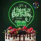 LED Personalized Happy Birthday Cake Toppers 7 Colour Changes Light Up Cake Topper Acrylic Cake Toppers Cake Decorations for 1st 16th 18th 20th 21st 30th 40th 50th 60th 70th(Design 2)