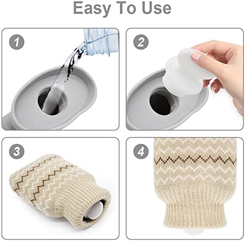 320ml Hot Water Bottle with Knited Cover, Mini Hot Water Bag for Pain Relief, Waist, Back, Neck, Shoulders, Small Leak Proof Hot Water Bottle with Removable Cover for Women, Kids, Best Gifts