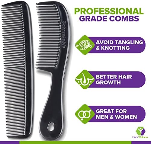 Mars Wellness 4 Piece Professional Comb Set Black - USA MADE - Fine Pro Tail Combs, Dresser Hair Comb Styling Comb - Premium Grade for Men and Women - Parting Teasing and Styling