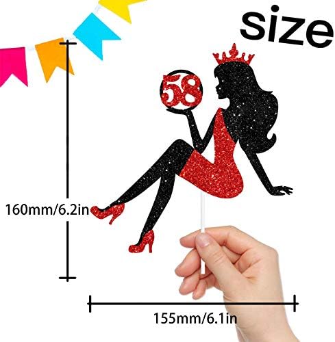58 Red & Black Sitting Girl Silhouette Cake Topper Decorations with Glamour for Lady 58 Birthday Theme Queen Sexy Party Decor Supplies